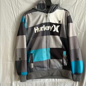 Hurley Gray and Blue Block Pattern Hoodie